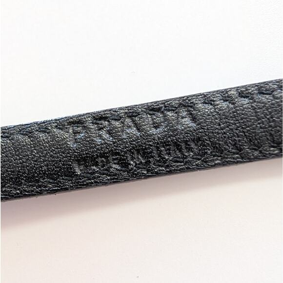 Prada Leather Belt Unisex Womens 75/30 Black Saffiano Slim Thin Logo Italy main image 5